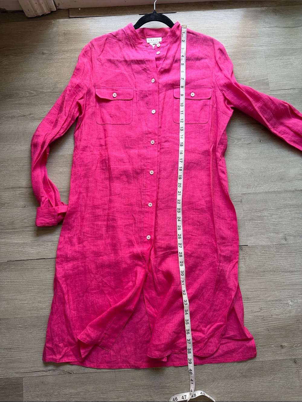 Celine Hot Pink Long-Sleeve Button-Front Shirt Dress - Picture 7 of 8